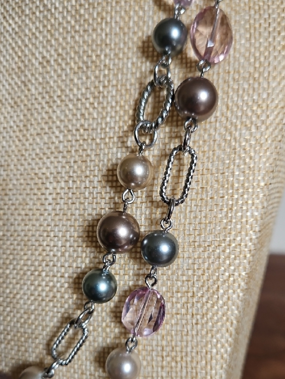 Premier Designs Pink and Gray Bead & Faux Pearl Necklace - Picture 4 of 6